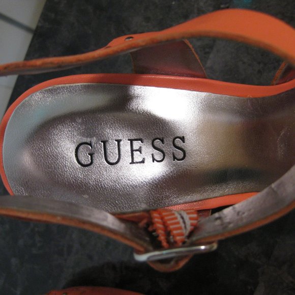 NWOT Guess coral pink studded cork wedge sandals 7 - Picture 8 of 8